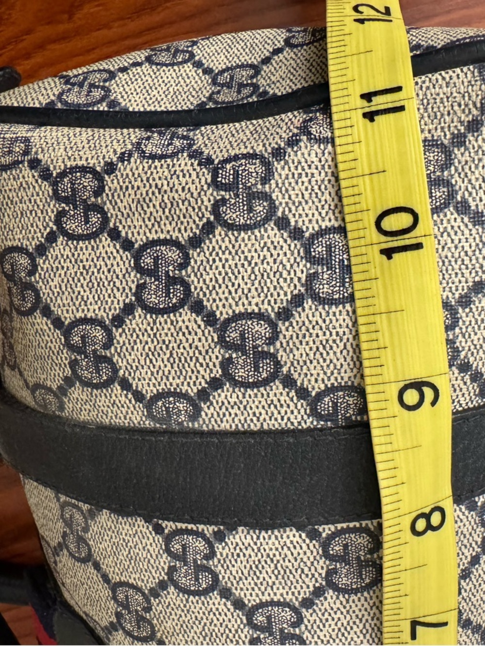 Gucci Beige GG Canvas Satchel with Navy Trim and Red-Blue Web - Picture 11 of 16